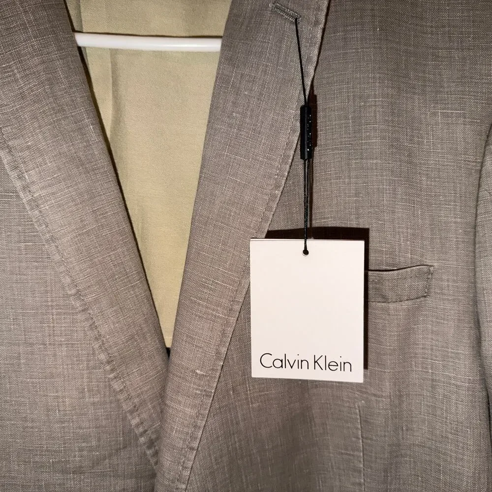 Calvin Klein 100% Linen Blazer 44R Khaki Lightweight Jacket - Picture 9 of 9